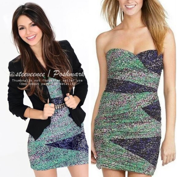 BCBGMaxAzria Paneled Strapless Printed Dress ASO Victoria Justice - Picture 3 of 10